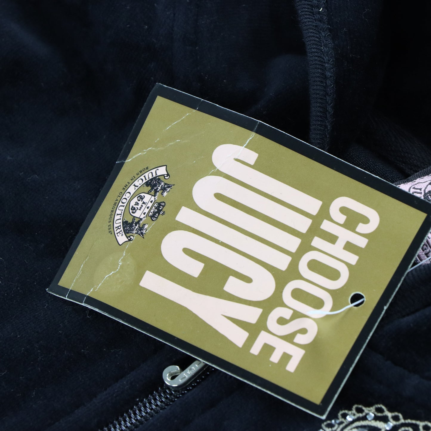 JUICY COUTURE Y2K New With Tags Embellished Velour Black Hooded Tracksuit Jacket (M) Vintage Sole Melbourne