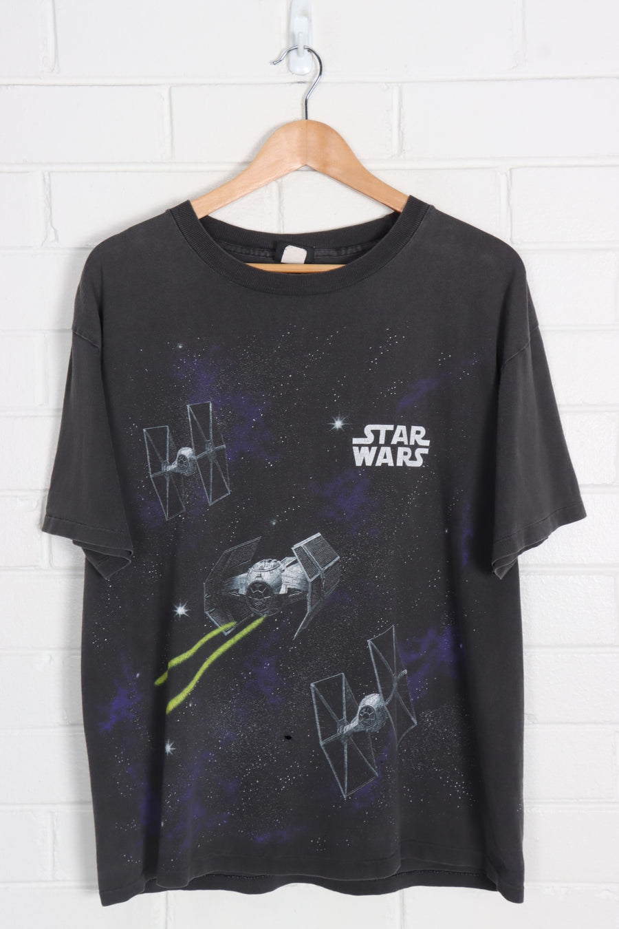 STAR WARS Millennium Falcon Fighter Death Star All Over T-Shirt (L)