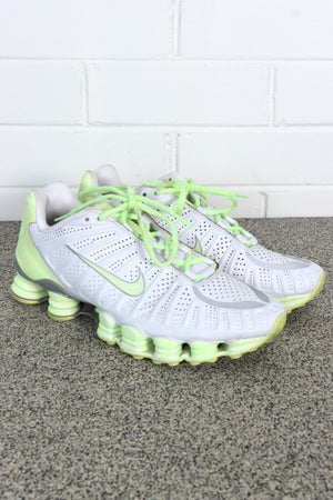 NIKE Shox TL White & Liquid Lime Cool Grey Sneaker (10)
