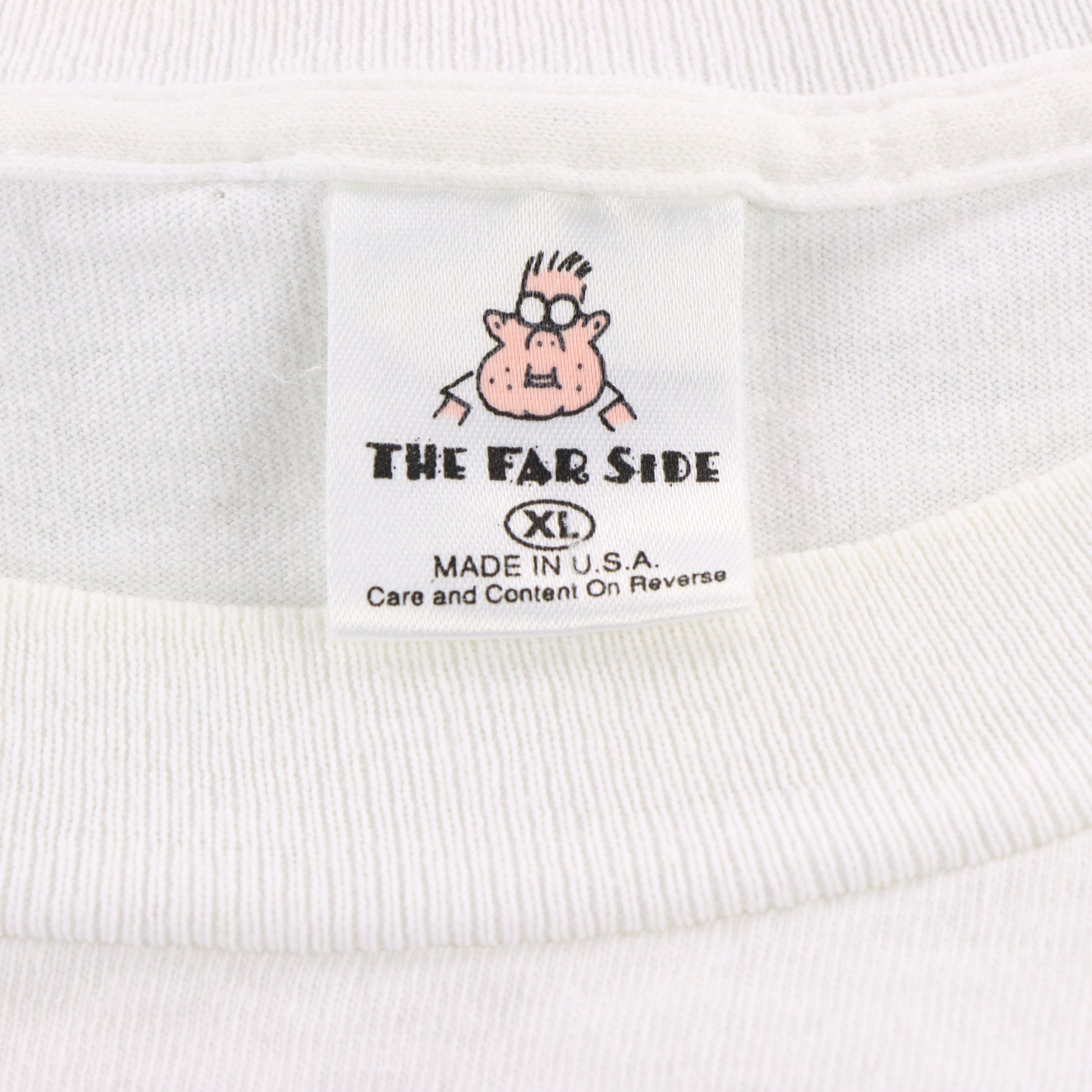 Vintage 1986 THE FAR SIDE Comic "Bummer Of A Birthmark Hal" White Single Stitch Tee USA Made (L) Vintage Sole Melbourne
