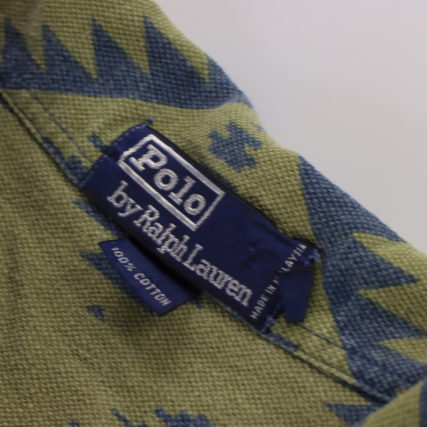 Vintage POLO RALPH LAUREN Aztec Geometric Green & Red Print Polo Shirt (L) Vintage Sole Melbourne