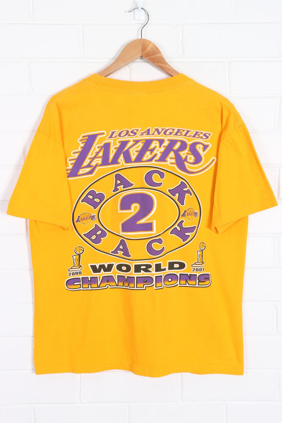 NBA LA Lakers "Back 2 Back" World Champions Front Back T-Shirt (L) - Vintage Sole Melbourne