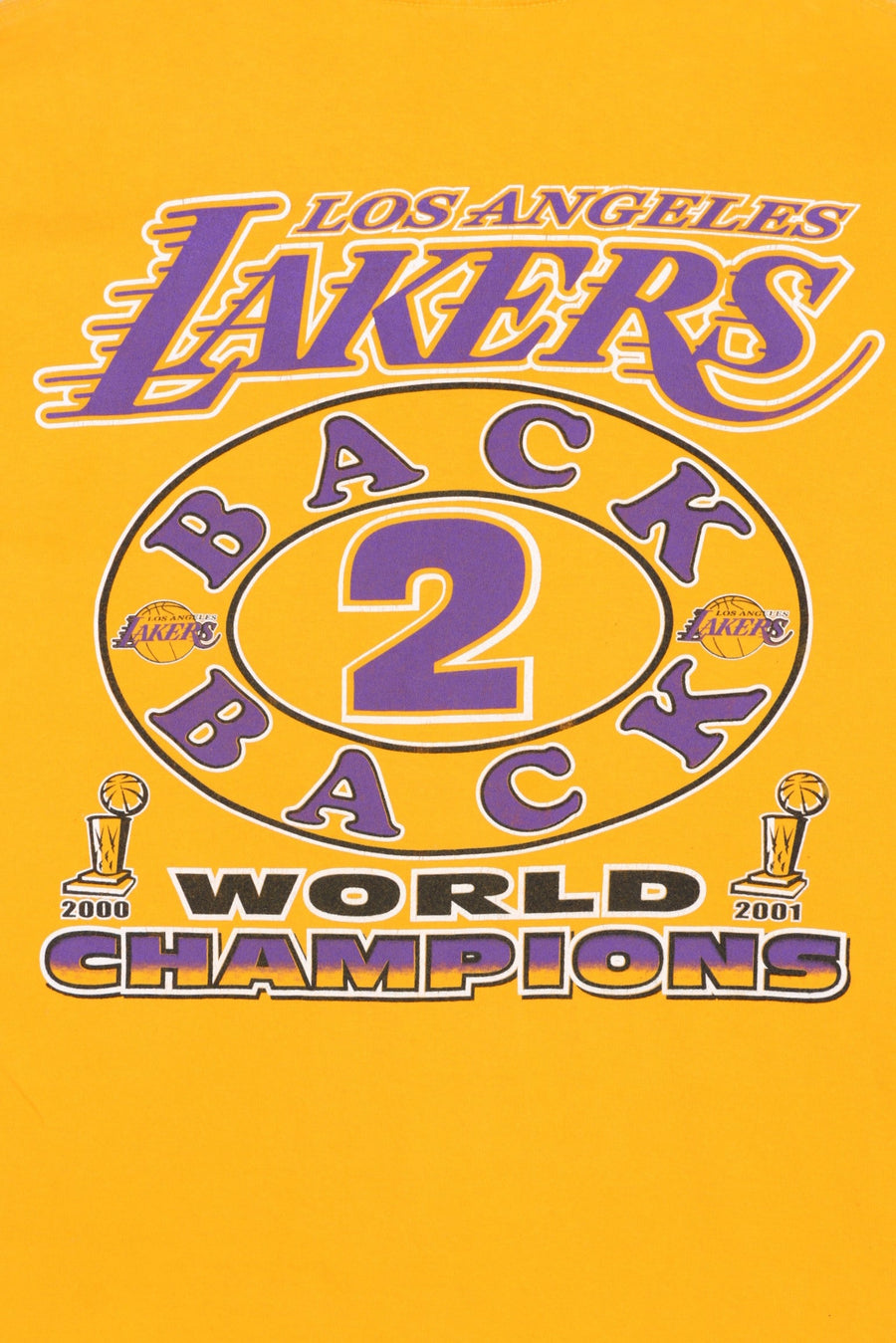 NBA LA Lakers "Back 2 Back" World Champions Front Back T-Shirt (L) - Vintage Sole Melbourne