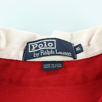 RALPH LAUREN POLO Shoulder & Elbow Pads Red Embroidered Logo Collared Rugby Jumper USA Made (XL)
