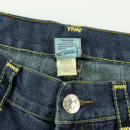 TRUE RELIGION Blue Denim Embroidered Horseshoe USA Made Flap Pocket Jeans (34)