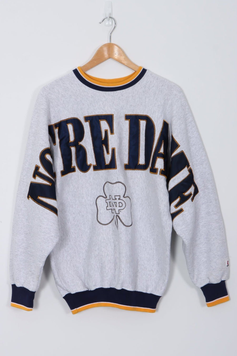 Vintage Notre Dame College Football Nylon Applique Spell Out Sweatshirt (M)