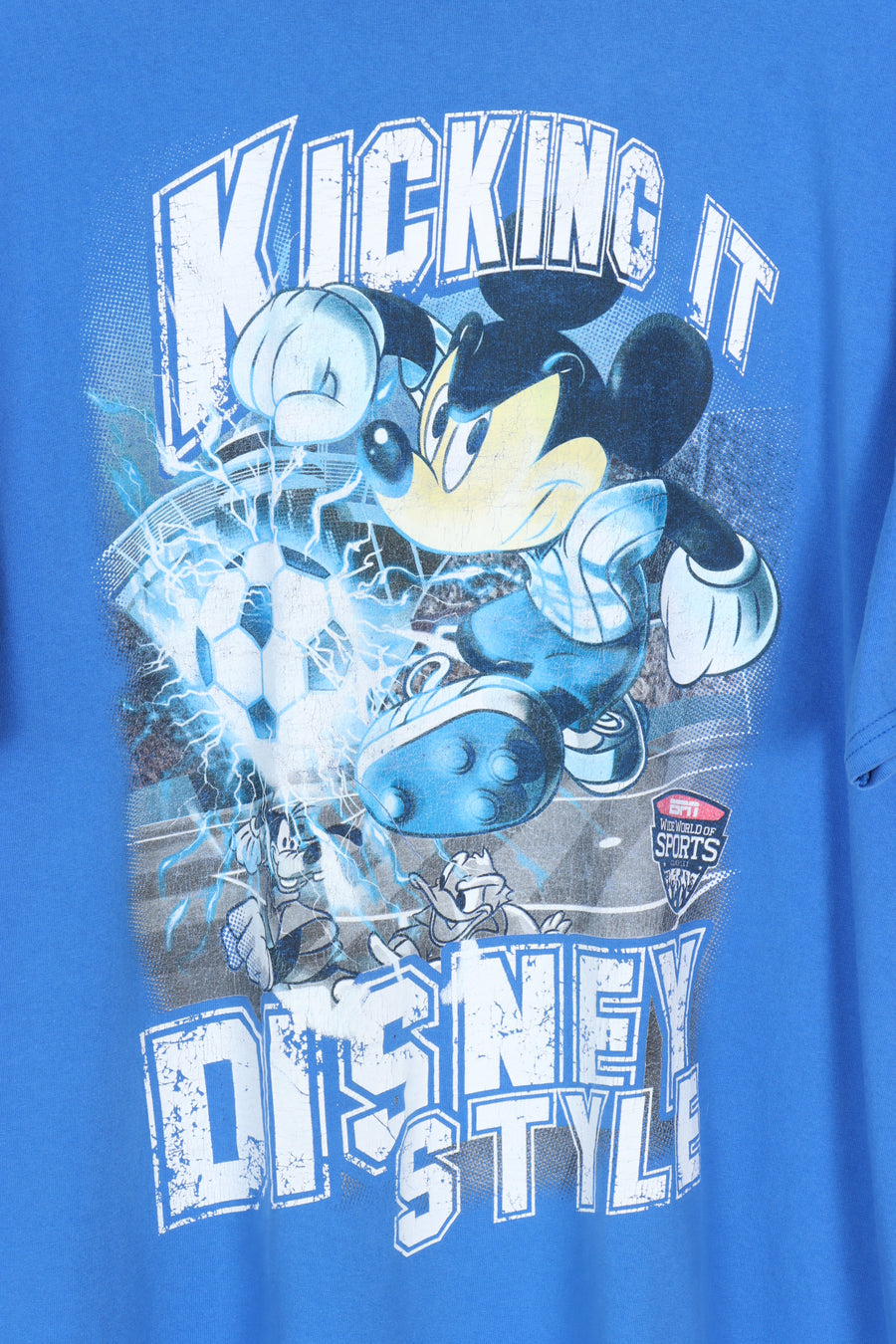 DISNEY Mickey Mouse "Kicking It" CHAMPION ESPN Soccer Tee (XL)