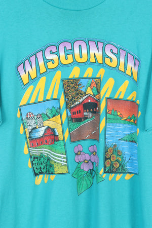 Wisconsin Teal & Yellow Destination 50/50 Tee (L)