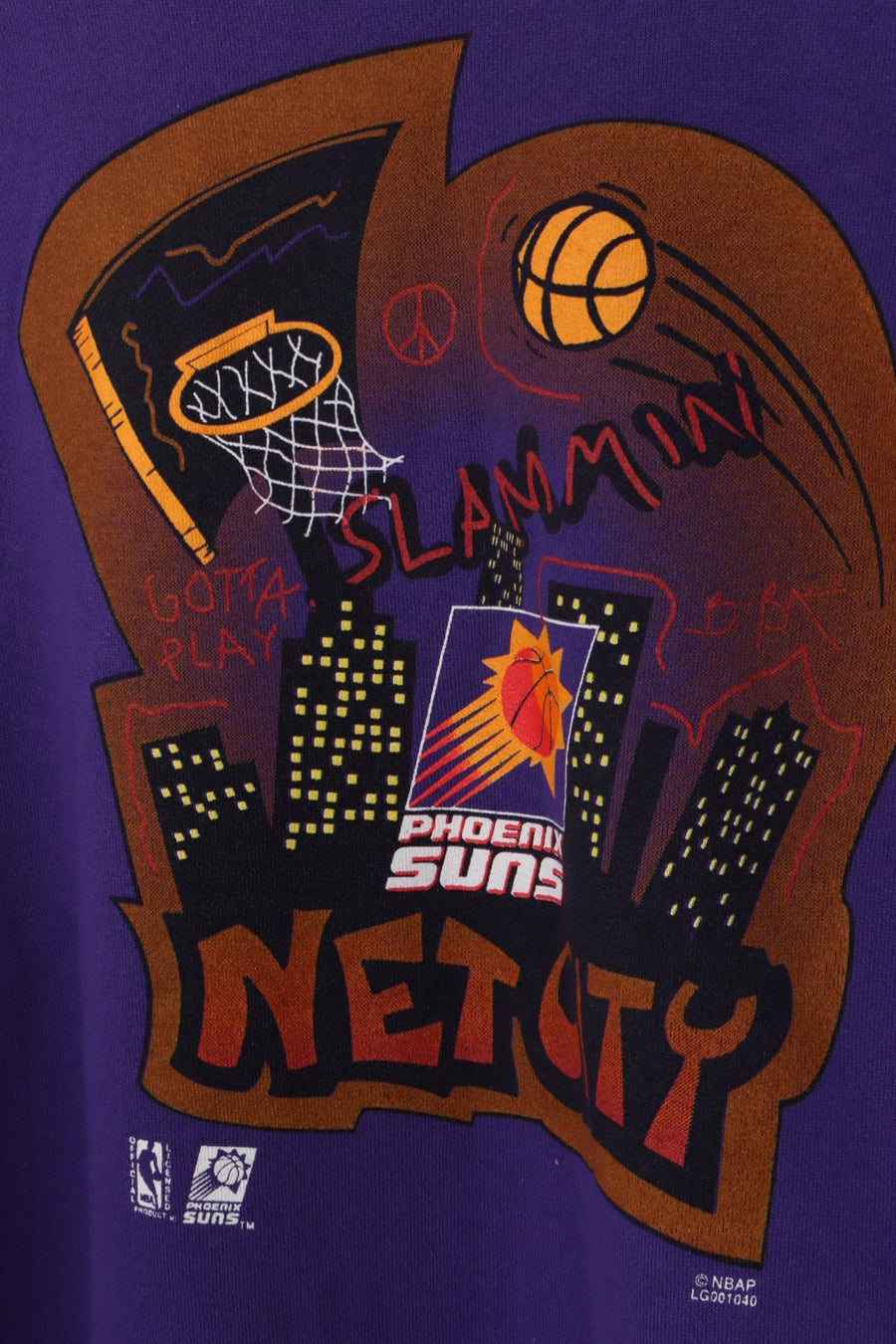 90s NBA Phoenix Suns Front Back 'Net City' Print Purple Sweatshirt (XL)