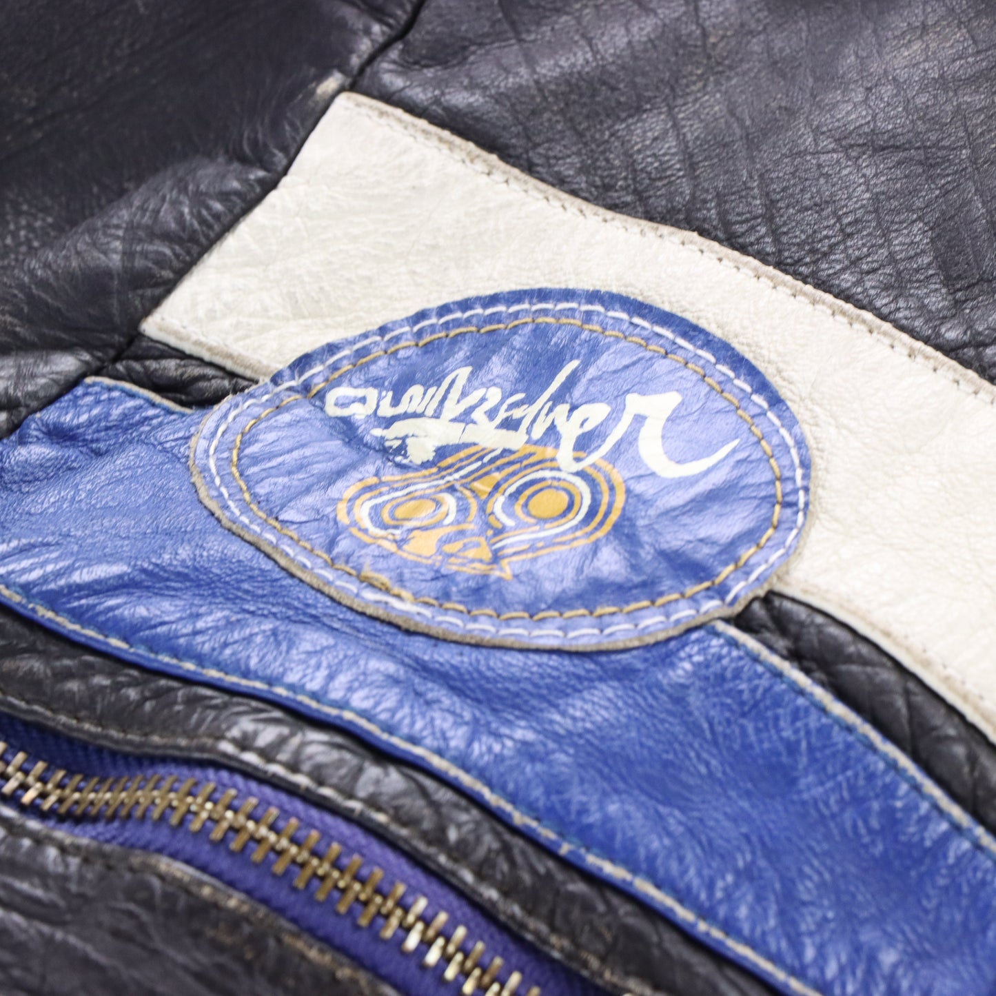 QUIKSILVER Y2K Leather Blue Stripe Vintage Motorcycle Jacket (M) Vintage Sole Melbourne