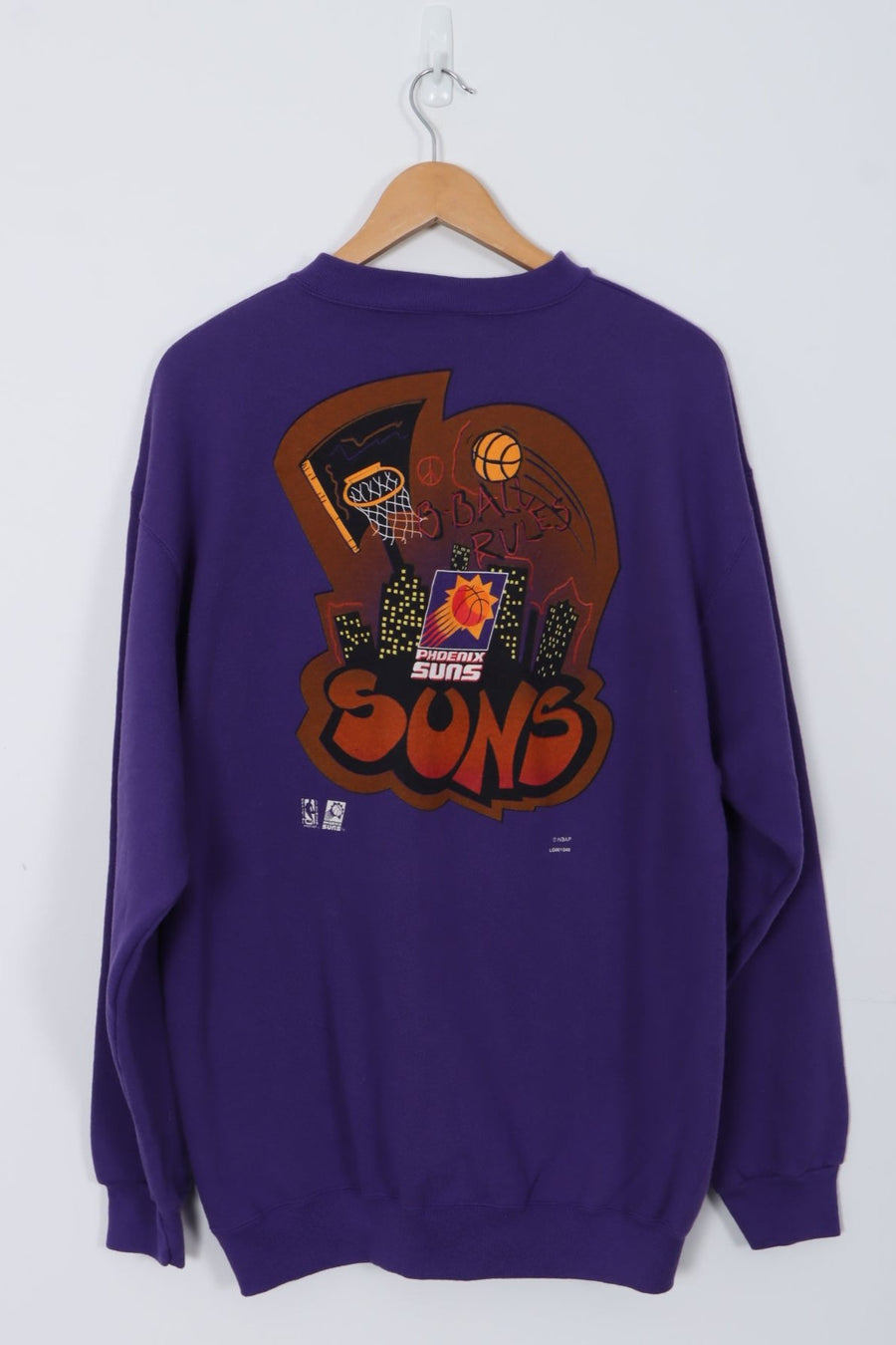 90s NBA Phoenix Suns Front Back 'Net City' Print Purple Sweatshirt (XL)