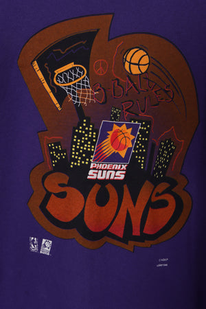 90s NBA Phoenix Suns Front Back 'Net City' Print Purple Sweatshirt (XL)