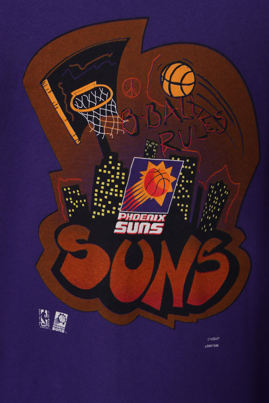 90s NBA Phoenix Suns Front Back 'Net City' Print Purple Sweatshirt (XL)
