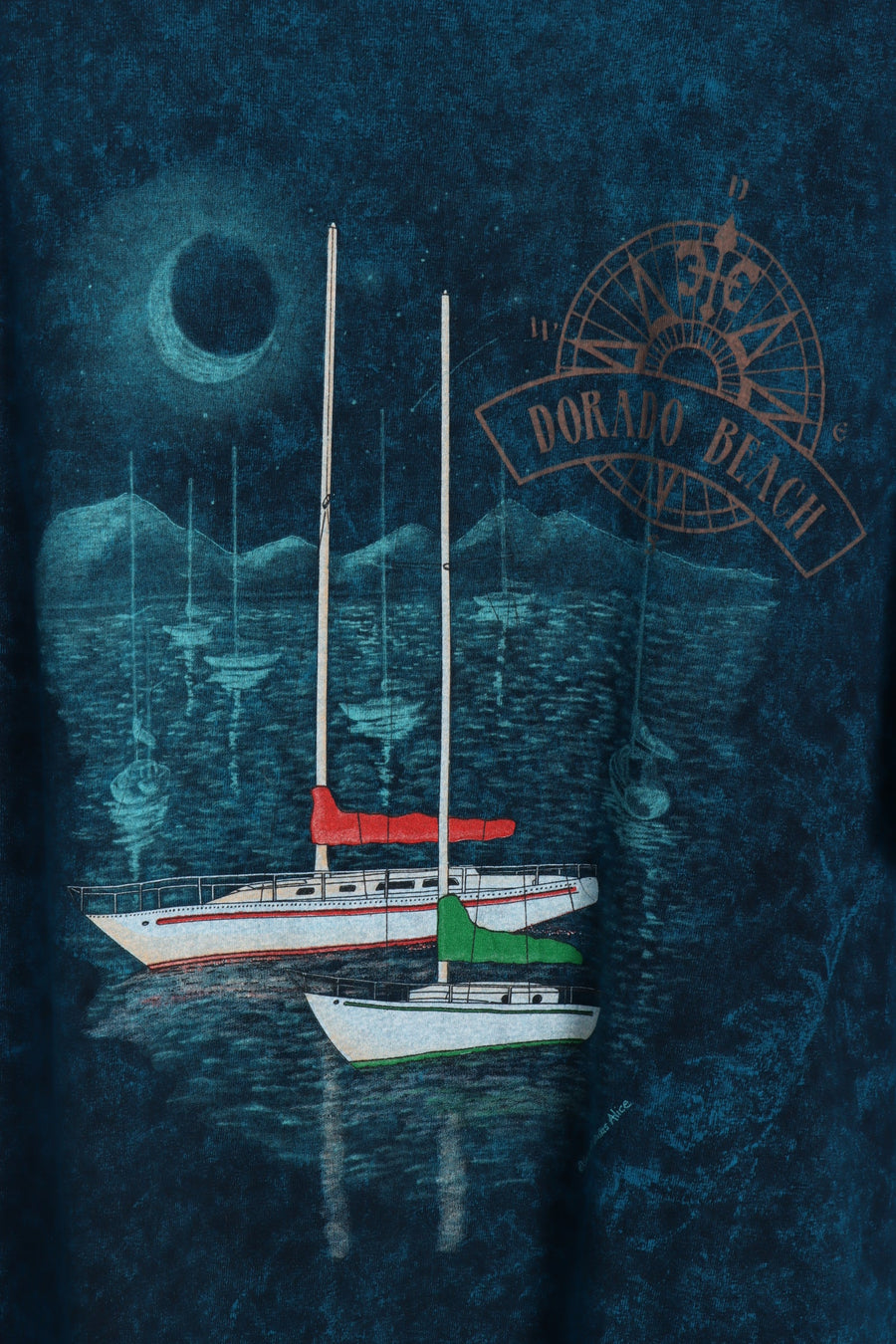 Dorado Beach Sailing Boats Blue Acid Wash Single Stitch USA Made (XL)