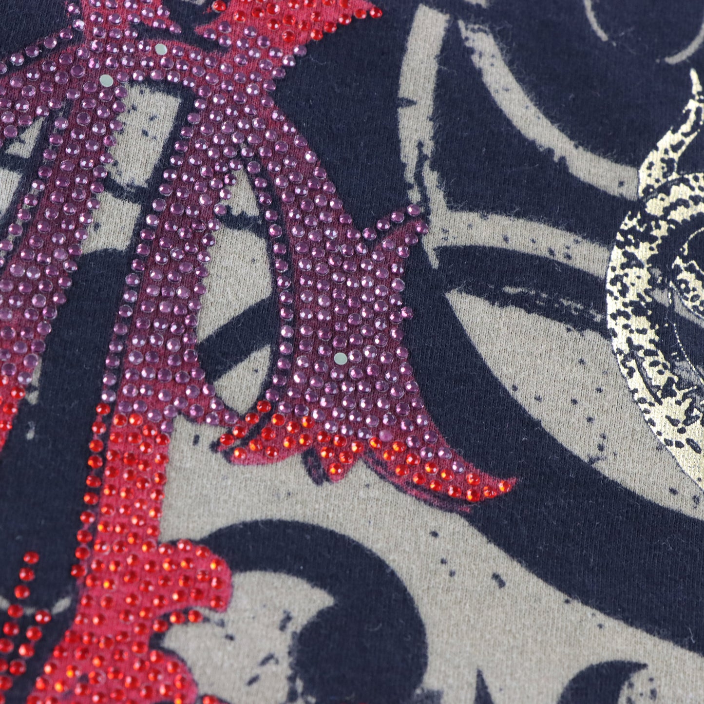 Vintage CHRISTIAN AUDIGIER Rhinestone Logo & Gold Foil Snakes All Over Print Y2K Tee USA Made (S) Vintage Sole Melbourne