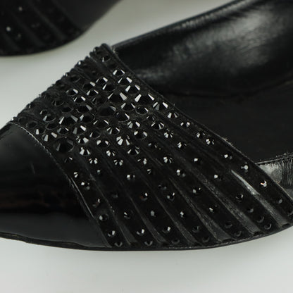 GIORGIO ARMARNI Patent Embellished Italy Made Black Flats (38)