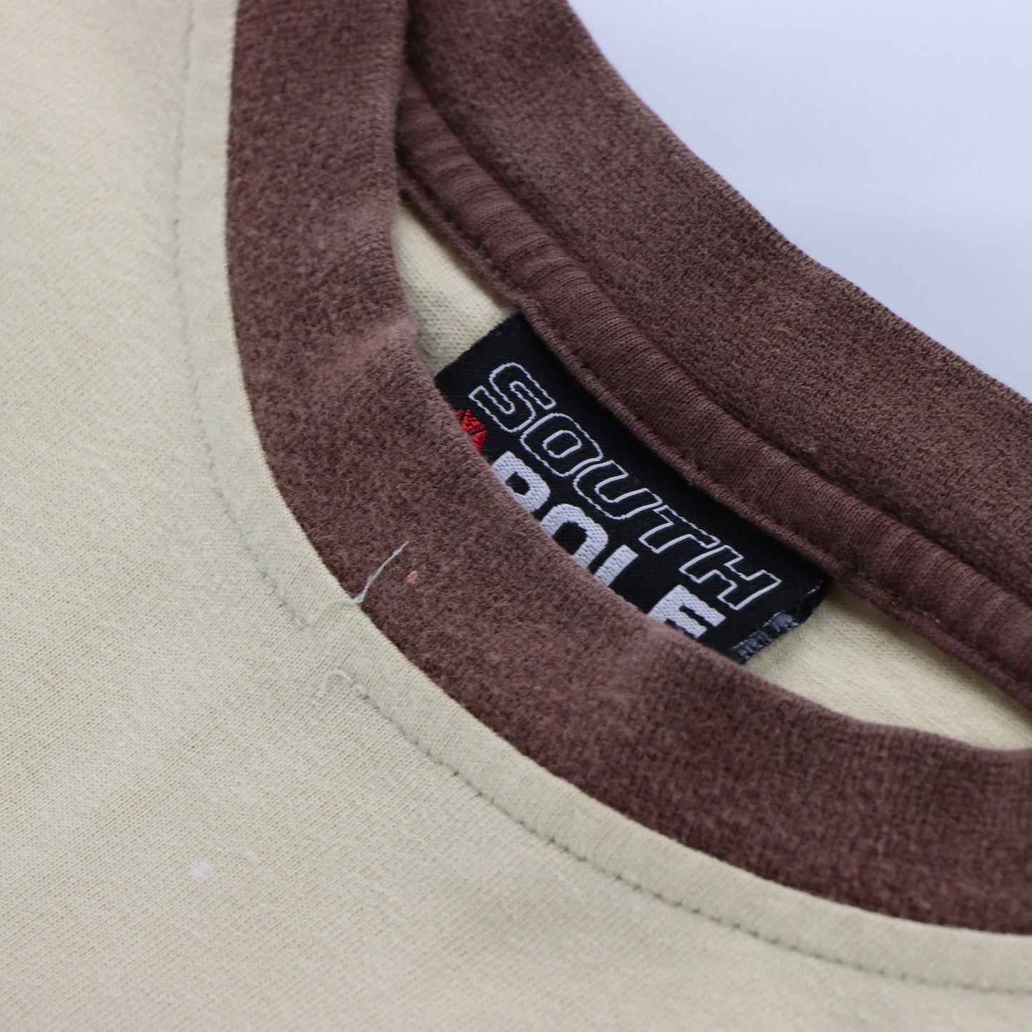 Vintage SOUTH POLE Y2K 3D Print Logo Brown Ringer T-Shirt (XL)