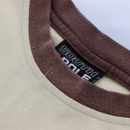 Vintage SOUTH POLE Y2K 3D Print Logo Brown Ringer T-Shirt (XL)