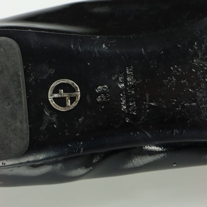 GIORGIO ARMARNI Patent Embellished Italy Made Black Flats (38)
