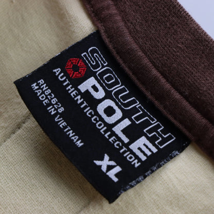 Vintage SOUTH POLE Y2K 3D Print Logo Brown Ringer T-Shirt (XL)