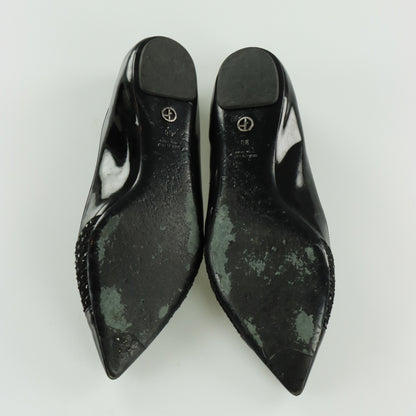 GIORGIO ARMARNI Patent Embellished Italy Made Black Flats (38)