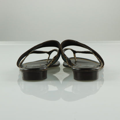FENDI Italian Made Turquoise & Brown Flat Leather Sandals (39.5)