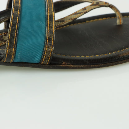 FENDI Italian Made Turquoise & Brown Flat Leather Sandals (39.5)