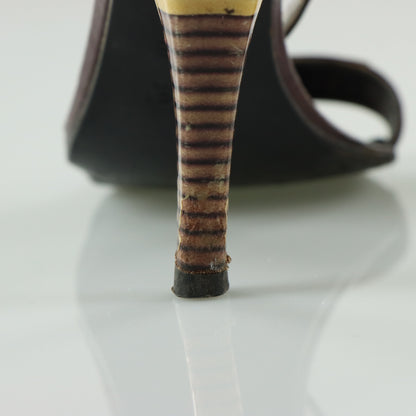 GUCCI Italian Made Strappy Brown Striped Sandal Heels (6.5)