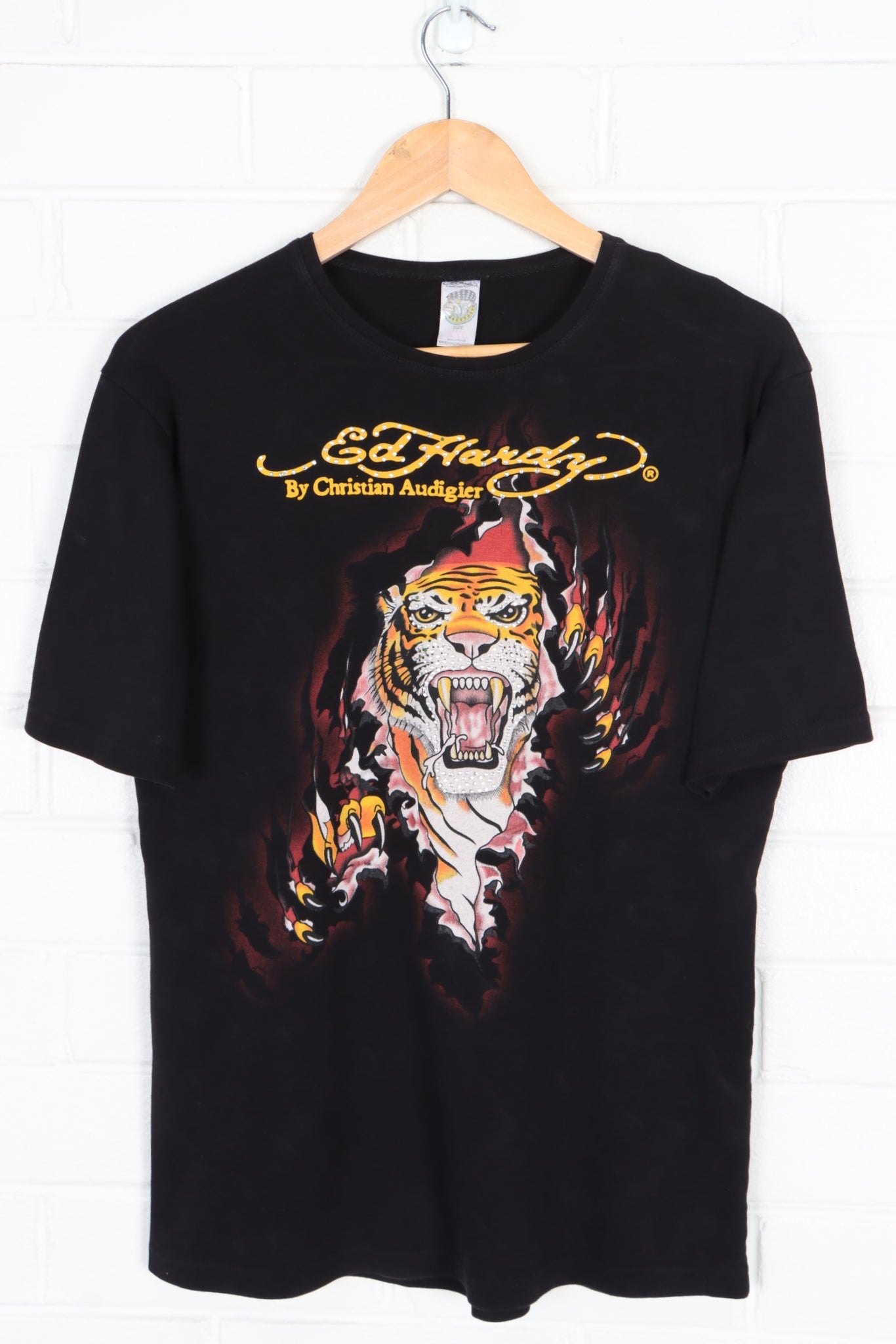 ED HARDY Christian Audigier Embellished Tiger T-Shirt USA Made (S
