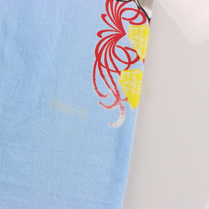 Vintage CHRISTIAN AUDIGIER "Trust" MCMVIII Light Blue & Gold Foil Paisley All Over Print Long Sleeve Tee (L-XL) Vintage Sole Melbourne