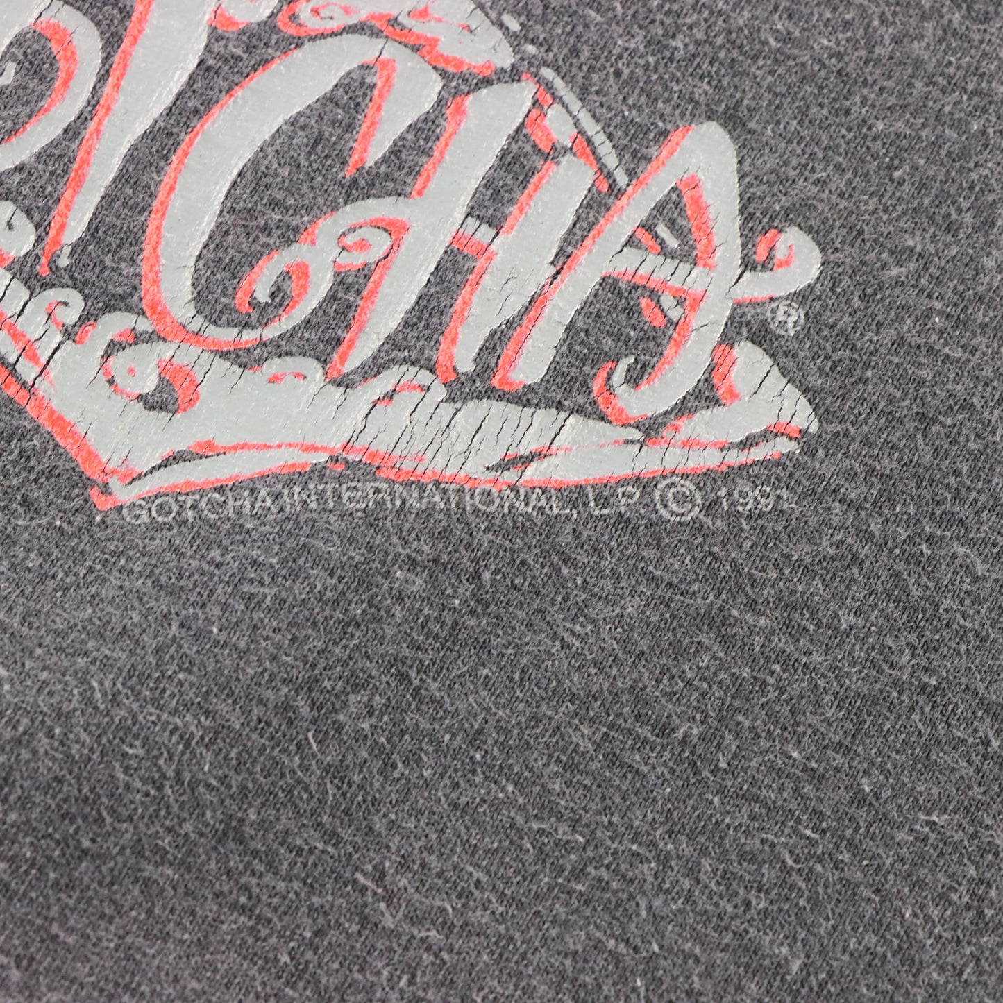 Vintage 1991 GOTCHA Skate & Surf Brand "All Killer No Filler" Faded Black Single Stitch Tee (M)