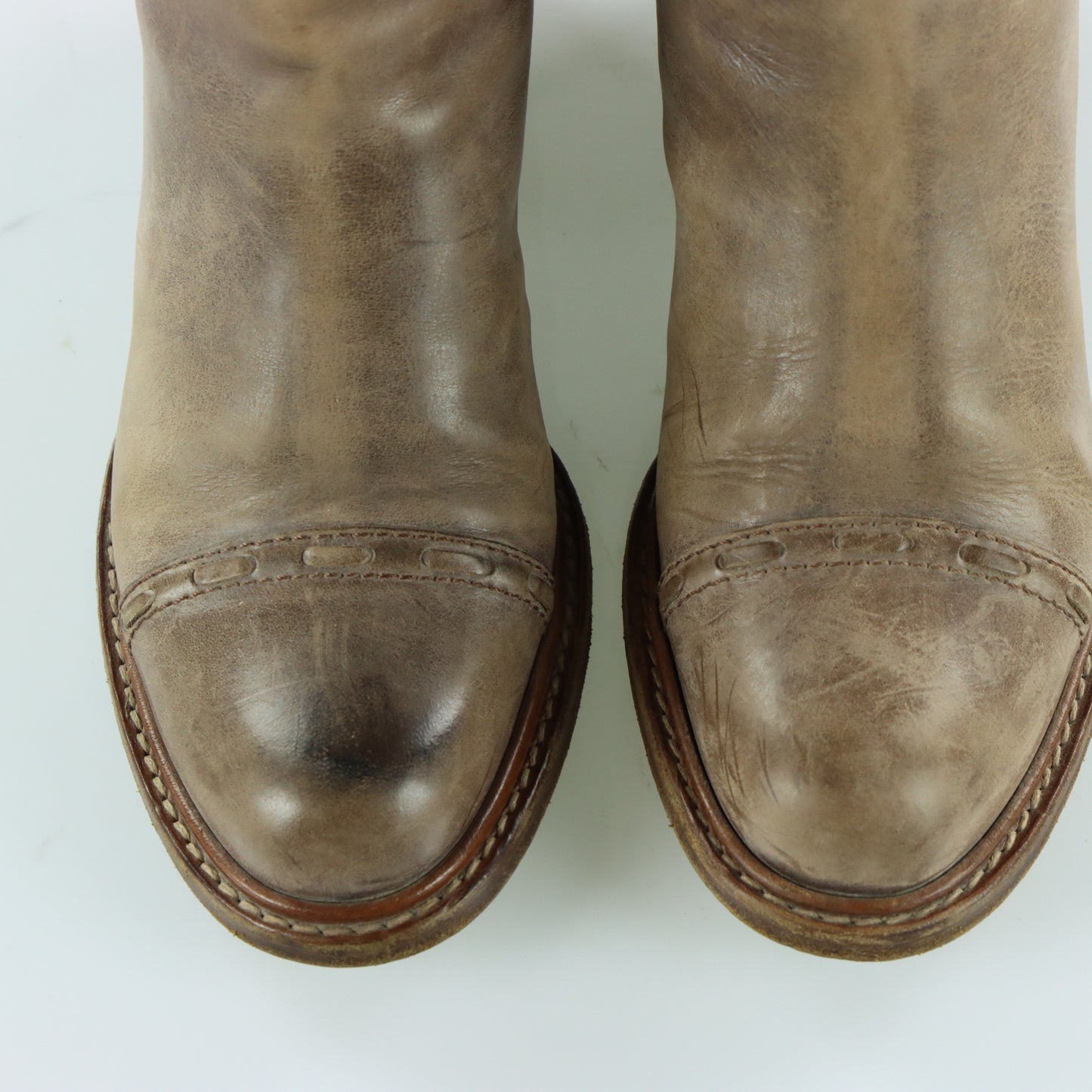 CHLOE 'ITALY Made' Leather Knee High Mid Heel Brown Detailed Leather Boot (36.5)