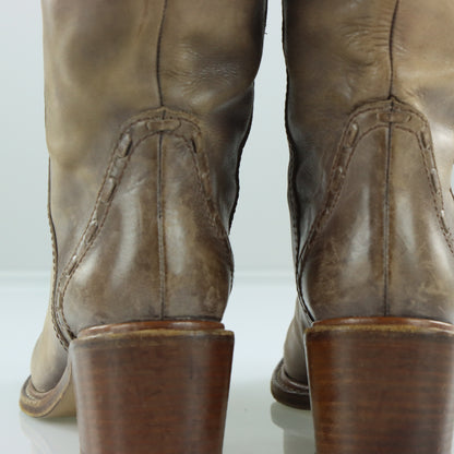CHLOE 'ITALY Made' Leather Knee High Mid Heel Brown Detailed Leather Boot (36.5)