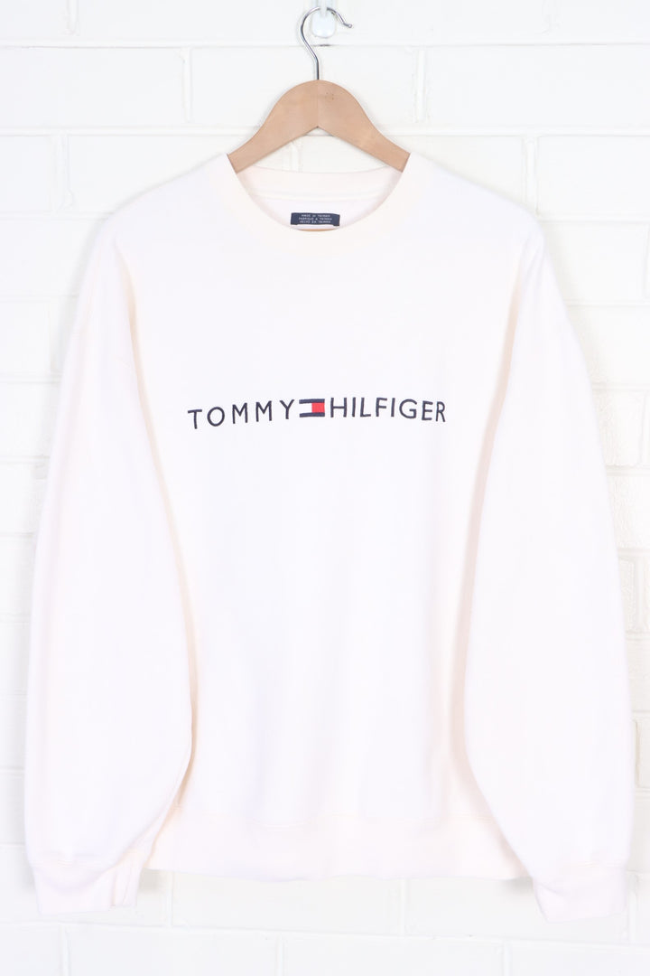 TOMMY HILFIGER Embroidered Box Logo Cream Boxy Sweatshirt (L)