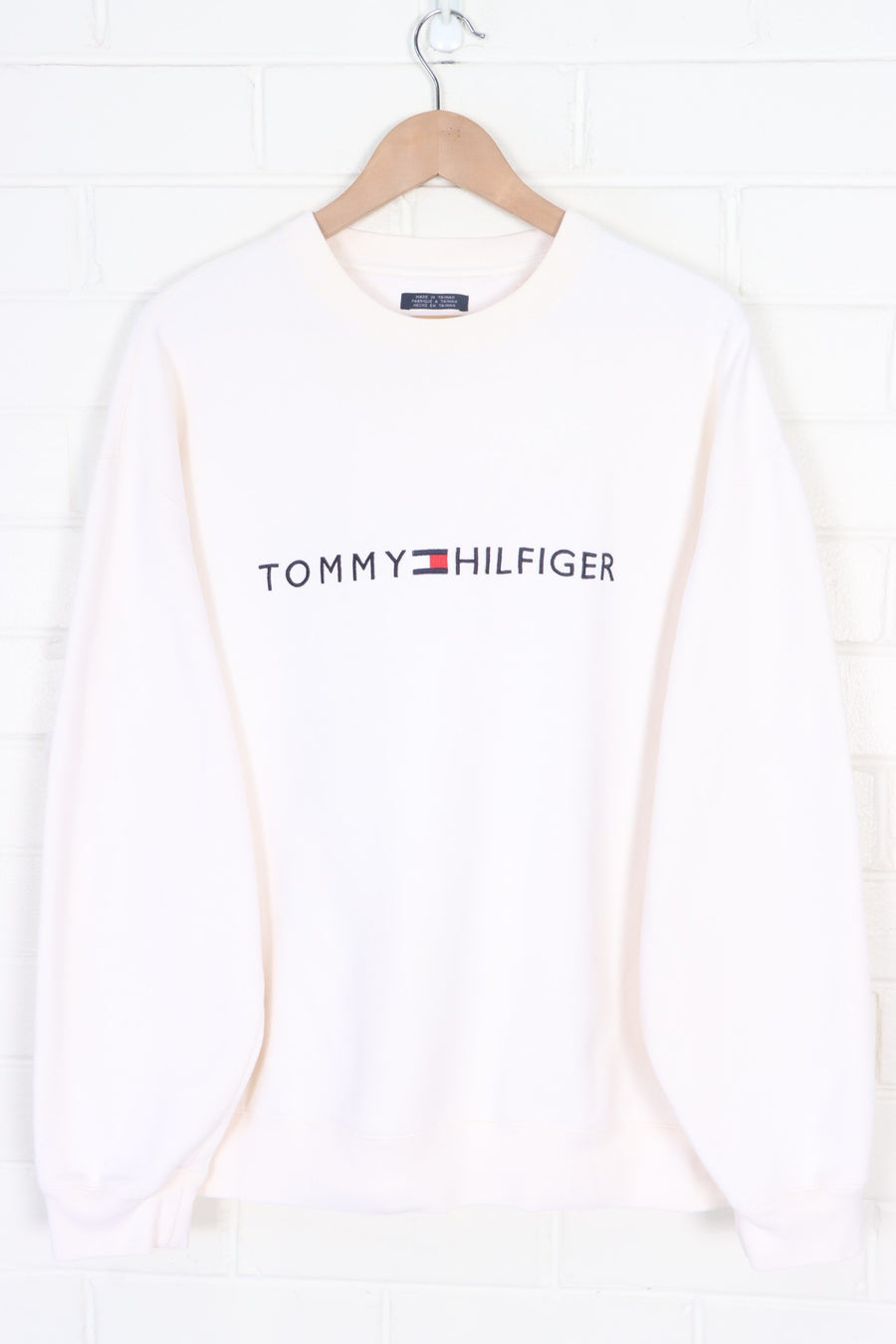 TOMMY HILFIGER Embroidered Box Logo Cream Boxy Sweatshirt (L)
