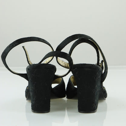 YVES SAINT LAURENT YSL Embroidered Open Toe Strappy Black Wedges Heels (6.5)