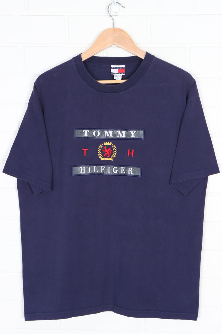 TOMMY HILFIGER Embroidered Crest Logo T-Shirt USA Made (XL)