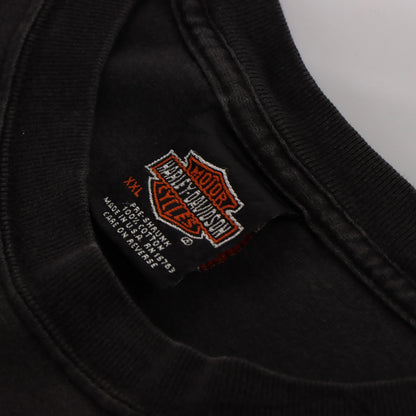 Vintage HARLEY DAVIDSON Y2K 'Warr's' England Logo Grey Faded Motorcycle T-Shirt (XXL)