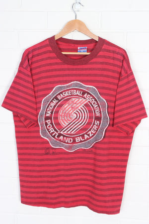 NBA Portland Trail Blazers Causal Red Striped T-Shirt USA Made (XL)