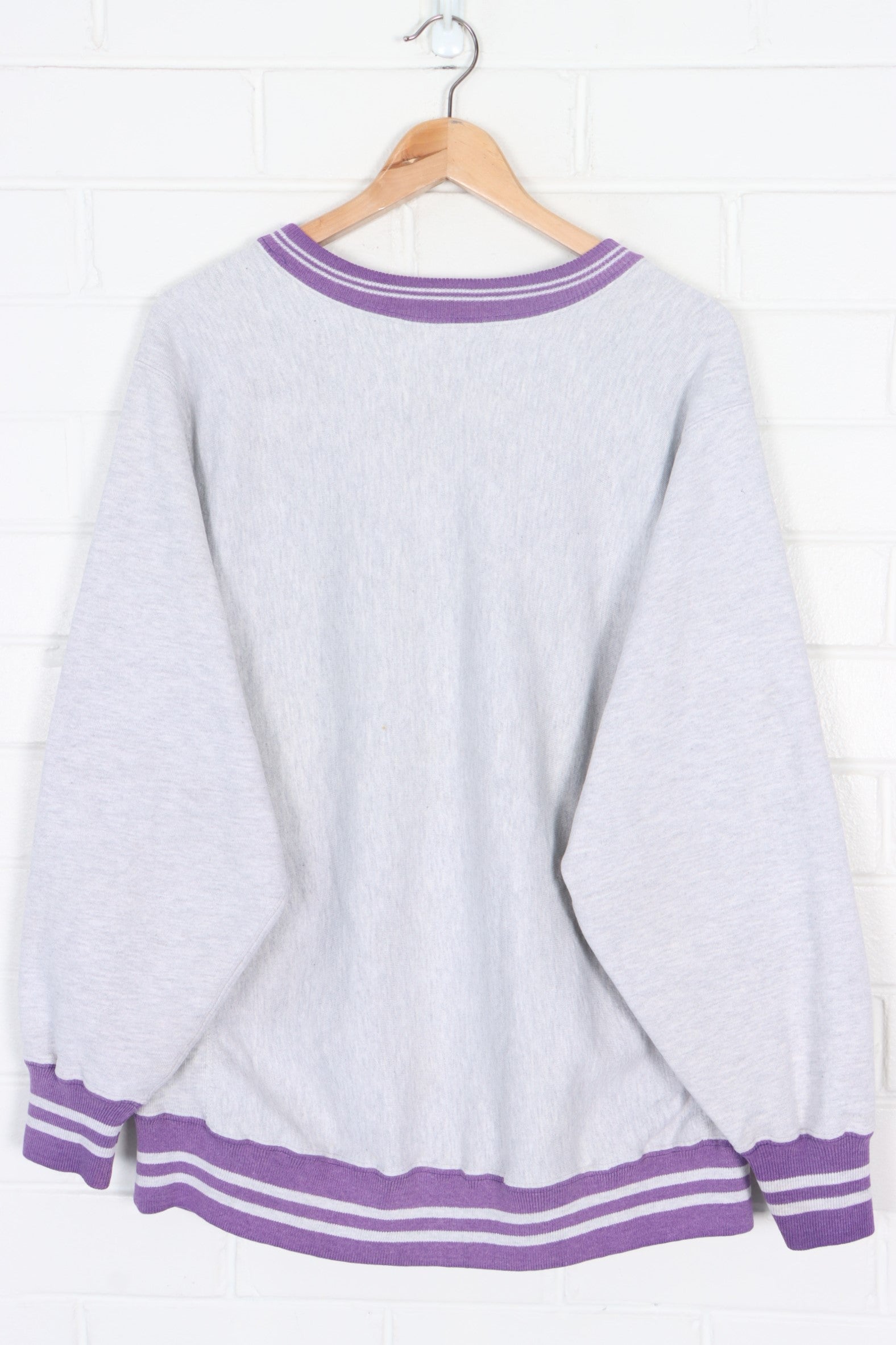 CHAMPION Reverse Weave Grey Marle & Purple Ringer Sweatshirt (M-L