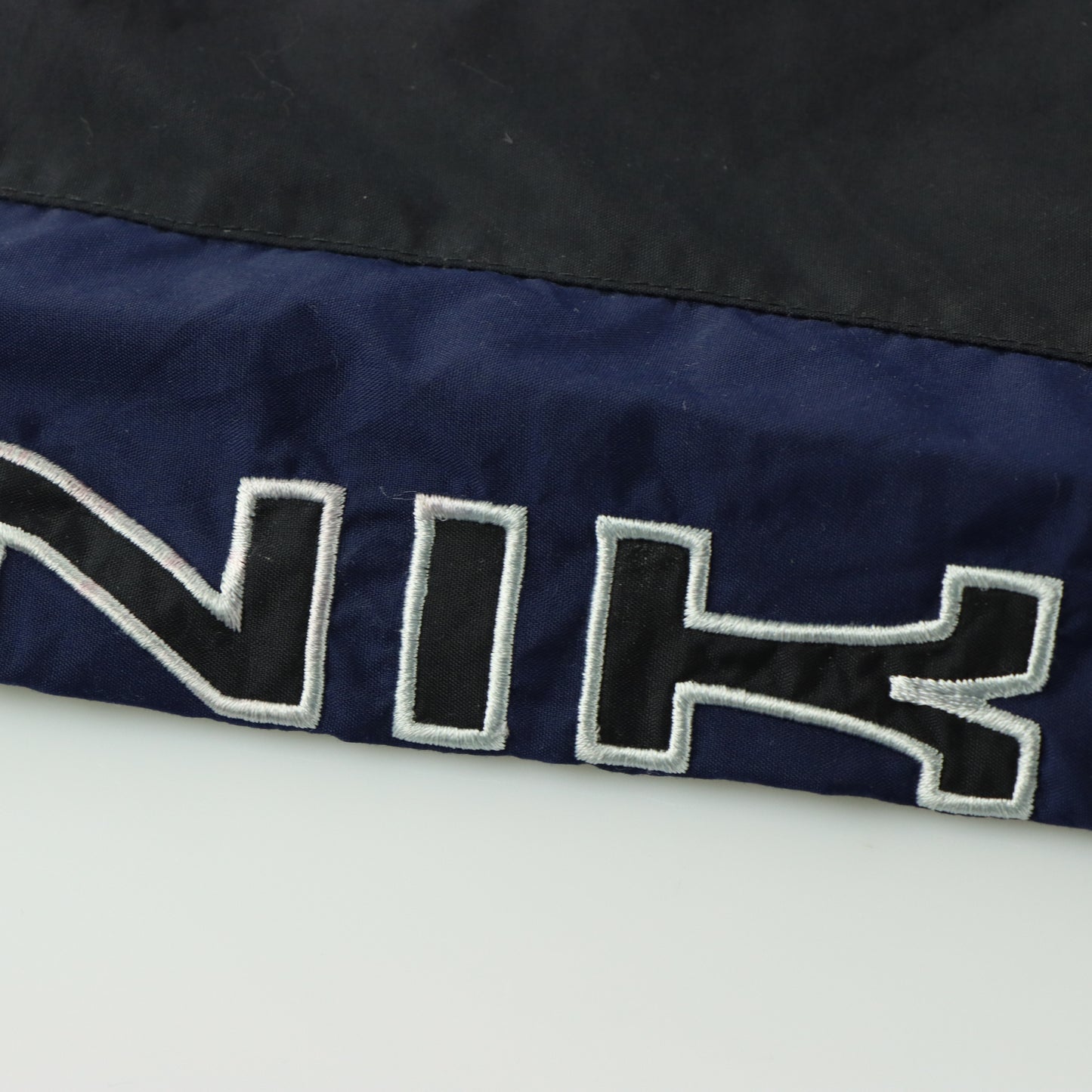 NIKE Embroidered Spell Out Logo Grey & Navy Track Pants (L)