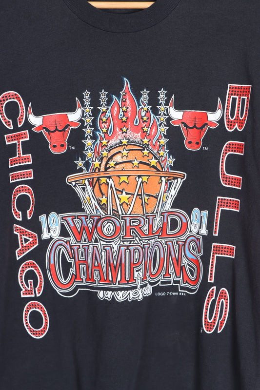 Vintage NBA 1991 Chicago Bulls World Champions LOGO 7 T-Shirt (M-L)
