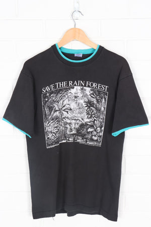 1990 Vintage Teal 'Save the Rainforest' Conservation Double Collared Tee (M)