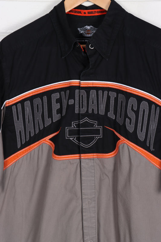 HARLEY DAVIDSON Embroidered Black & Grey Shirt (L)