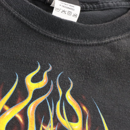 Vintage HARLEY DAVIDSON Flaming Skull Woodstock Illinois Black T-Shirt (XXL)