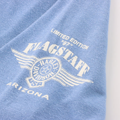 Vintage HARLEY DAVIDSON 'Flagstaff' Arizona USA Made Single Stitch Blue Motorcycle T-Shirt (M-L) Vintage Sole Melbourne