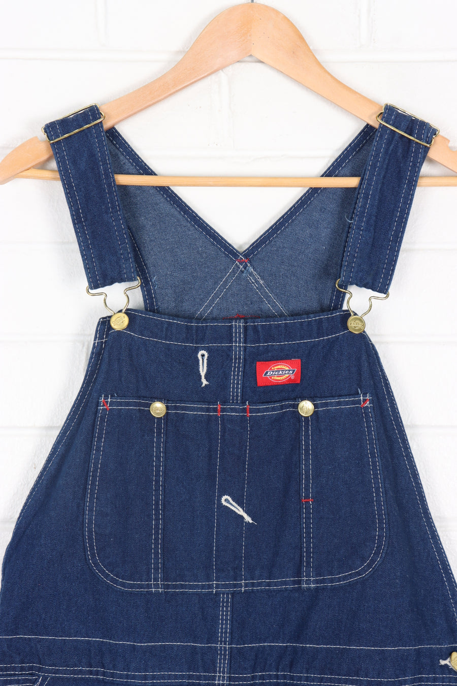 DICKIES Dark Wash Contrast Stitching Long Overalls (34x34)