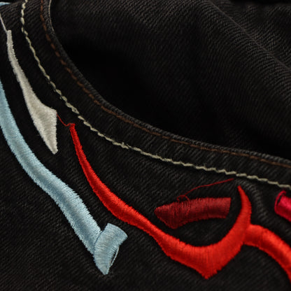 COOGI Y2K Embroidered Pocket Black & Red Denim Jeans (38x34)