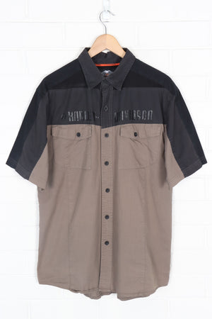 HARLEY DAVIDSON Black & Brown Panel Short Sleeve Shirt (L-XL)