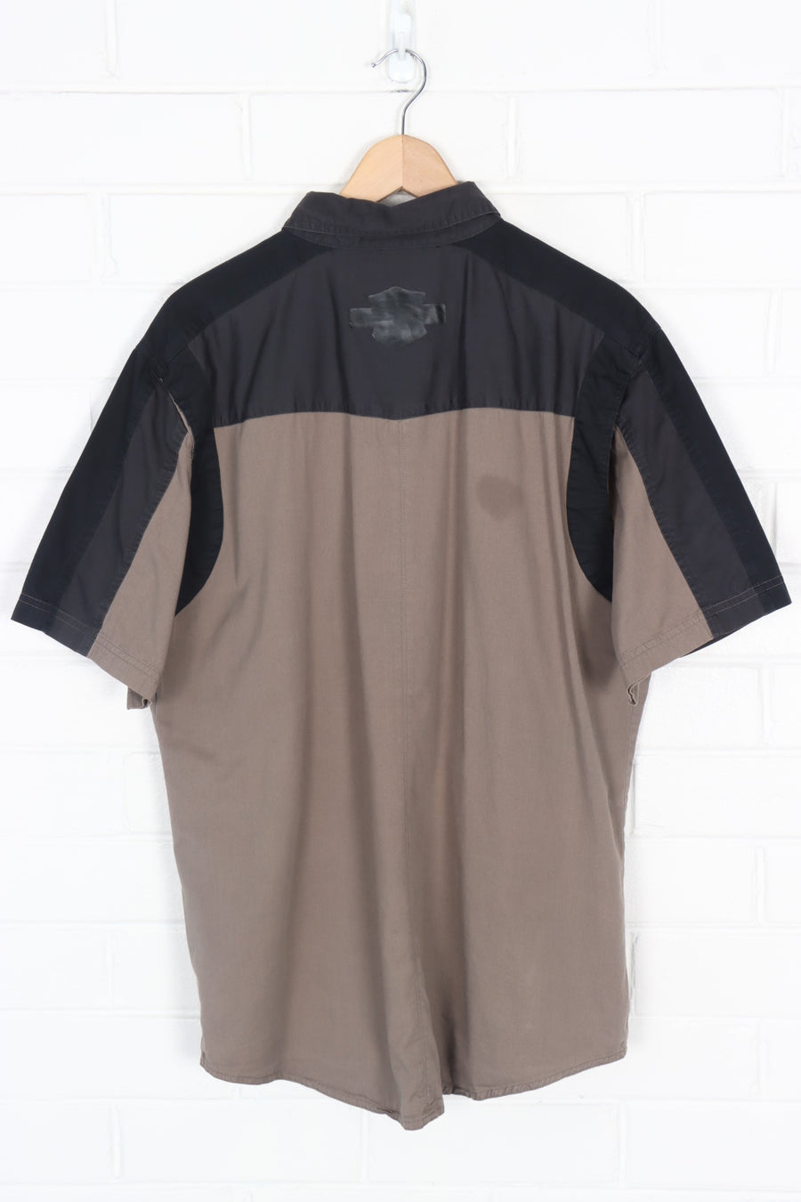 HARLEY DAVIDSON Black & Brown Panel Short Sleeve Shirt (L-XL)